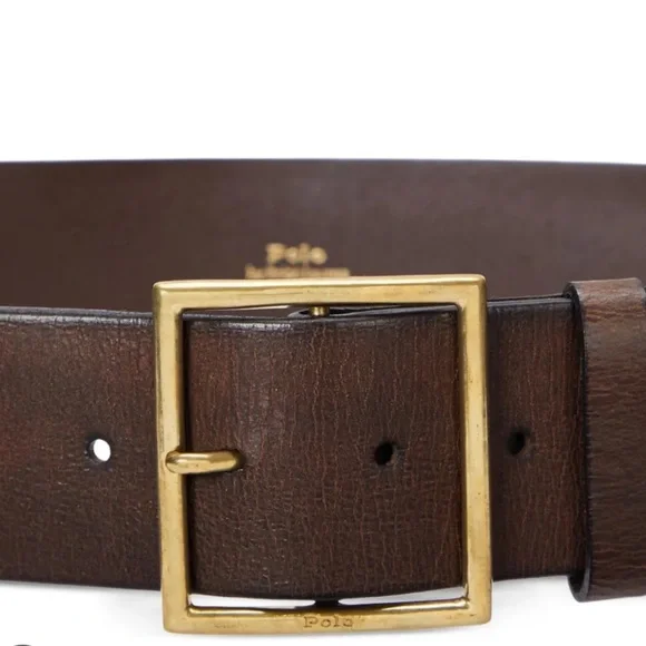 New Polo By Ralph Lauren Wide Brown Leather Belt Solid Brass Buckle XXS - Picture 2 of 11